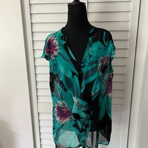 Worthington Green Tie Front Relaxed Blouse